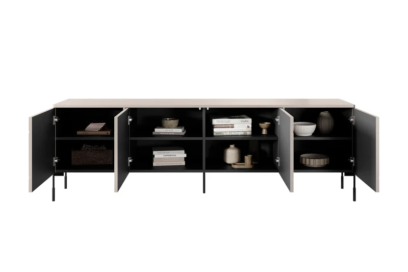 Mobile TV 4 ante con piede in metallo cashmere Sonatia 204x65 cm