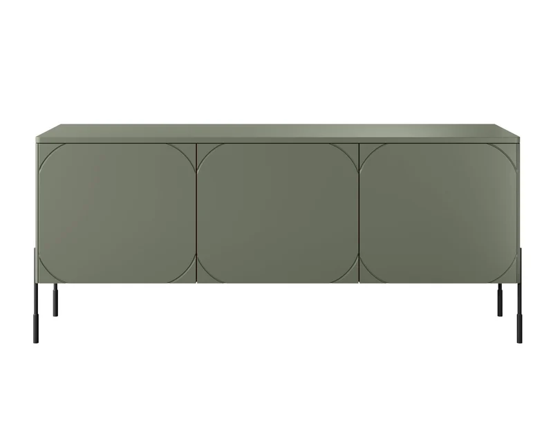 Mobile TV 3 ante verde oliva con piede in metallo nero Sonatia 154x65 cm