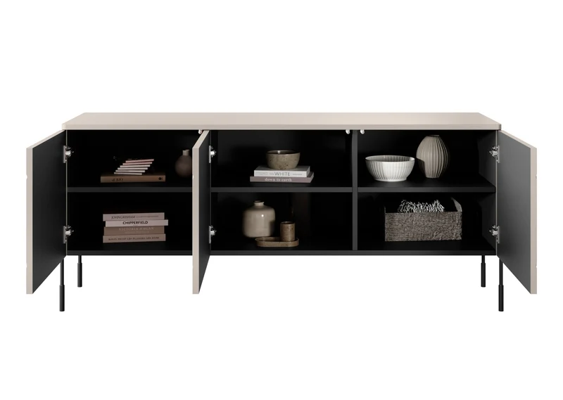 Mobile TV 3 ante cashmere con piede in metallo nero Sonatia 154x65 cm