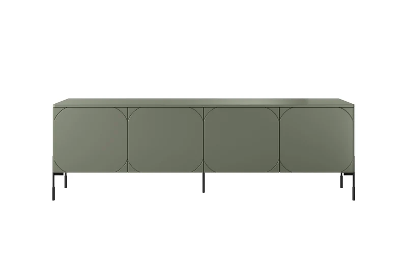 Mobile TV 4 ante con piede in metallo verde oliva Sonatia 204x65 cm