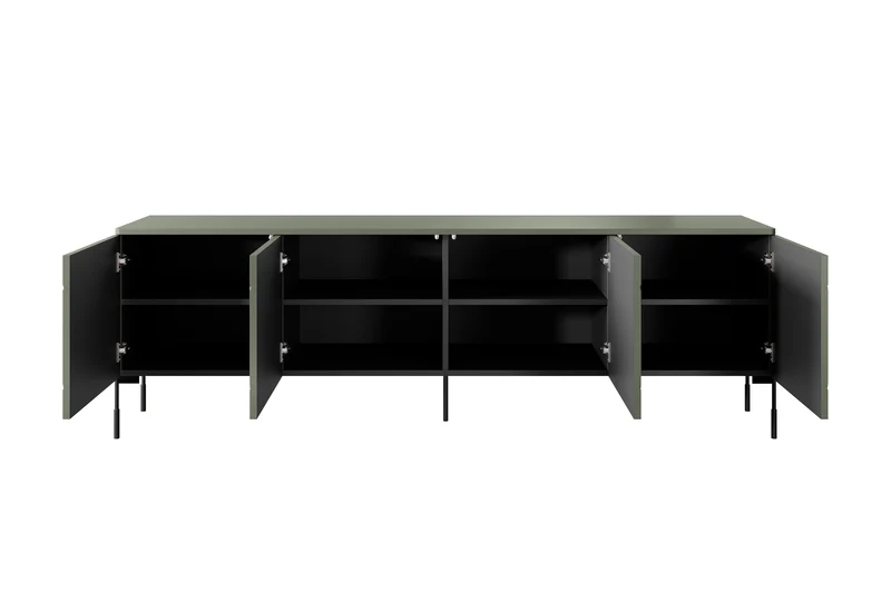 Mobile TV 4 ante con piede in metallo verde oliva Sonatia 204x65 cm