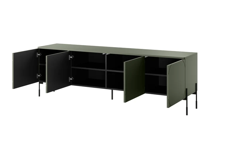 Mobile TV 4 ante con piede in metallo verde oliva Sonatia 204x65 cm