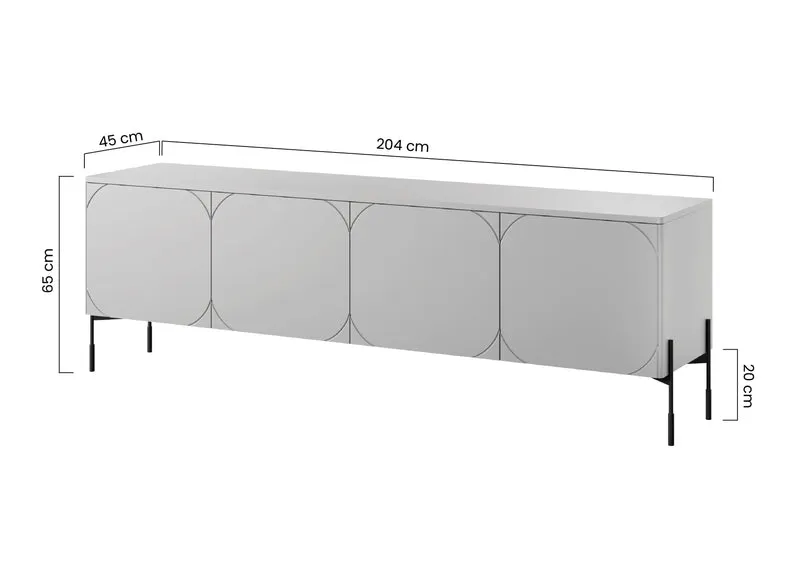 Mobile TV 4 ante con piede in metallo verde oliva Sonatia 204x65 cm