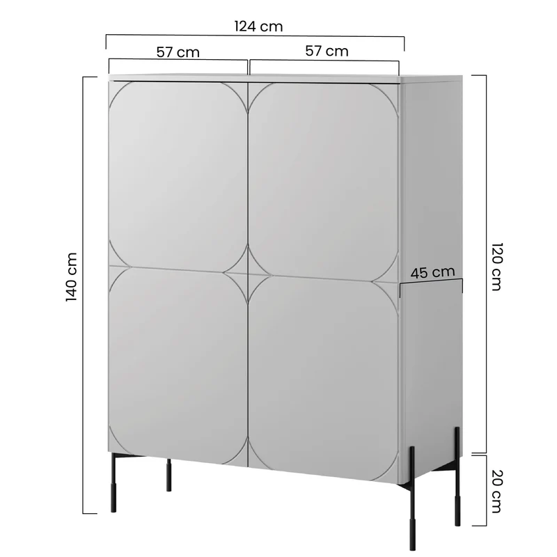 Credenza 2 ante con piede in metallo cashmere Sonatia 124x140 cm