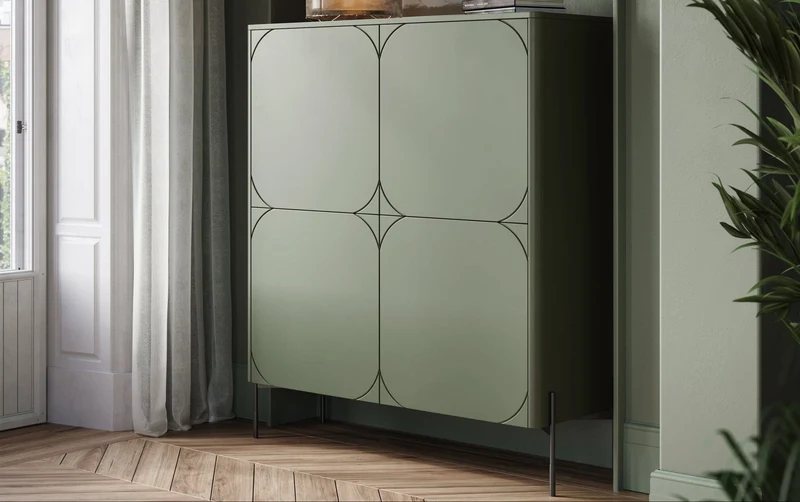 Credenza 2 ante con piede in metallo verde oliva Sonatia 124x140 cm