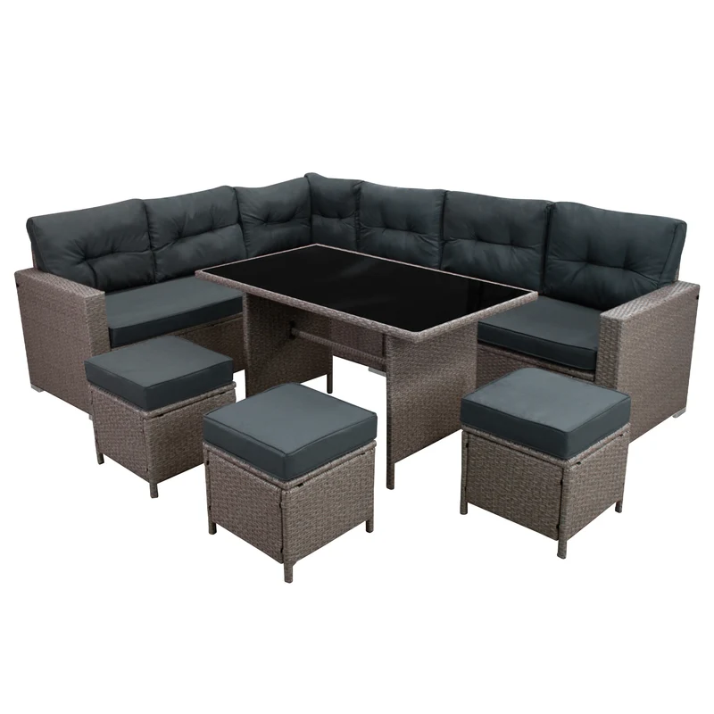 Set Salotto da Giardino in Rattan 9 Posti con Copertura Impermeabile