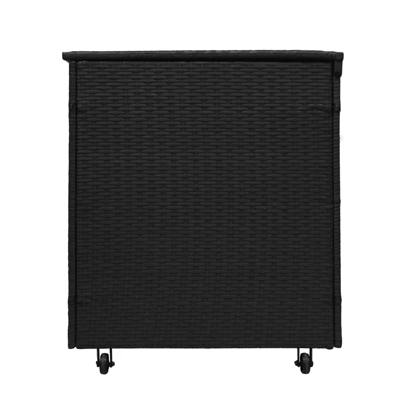 Set da Giardino in Alluminio 4 Pezzi con Cassapanca in Rattan Nero – Effetto Legno