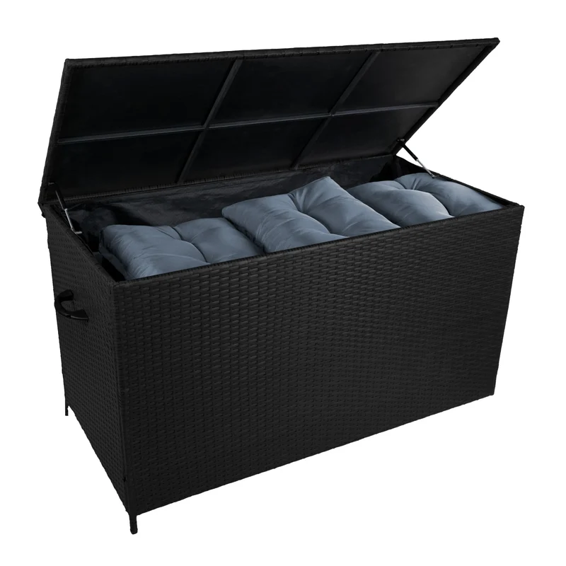 Set da Giardino in Alluminio 4 Pezzi con Cassapanca in Rattan Nero – Grigio Antracite