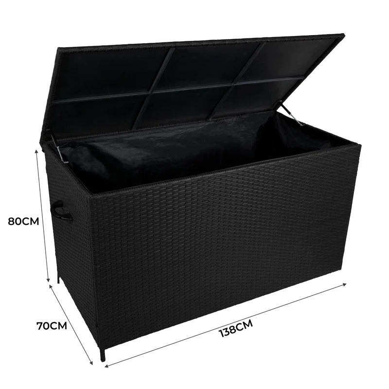 Set da Giardino in Alluminio 4 Pezzi con Cassapanca in Rattan Nero – Grigio Antracite