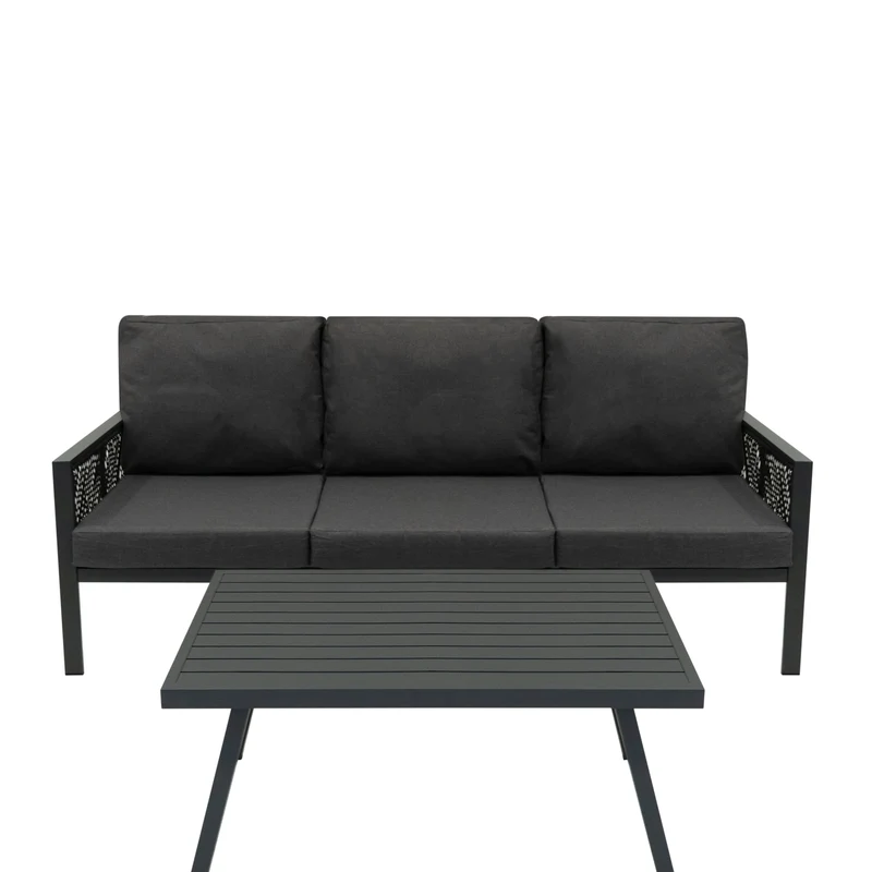Set da Giardino in Alluminio 4 Pezzi con Cassapanca in Rattan Nero – Grigio Antracite