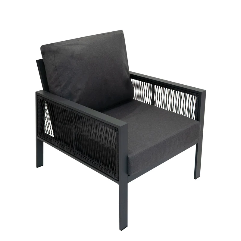 Set da Giardino in Alluminio 4 Pezzi con Cassapanca in Rattan Nero – Grigio Antracite