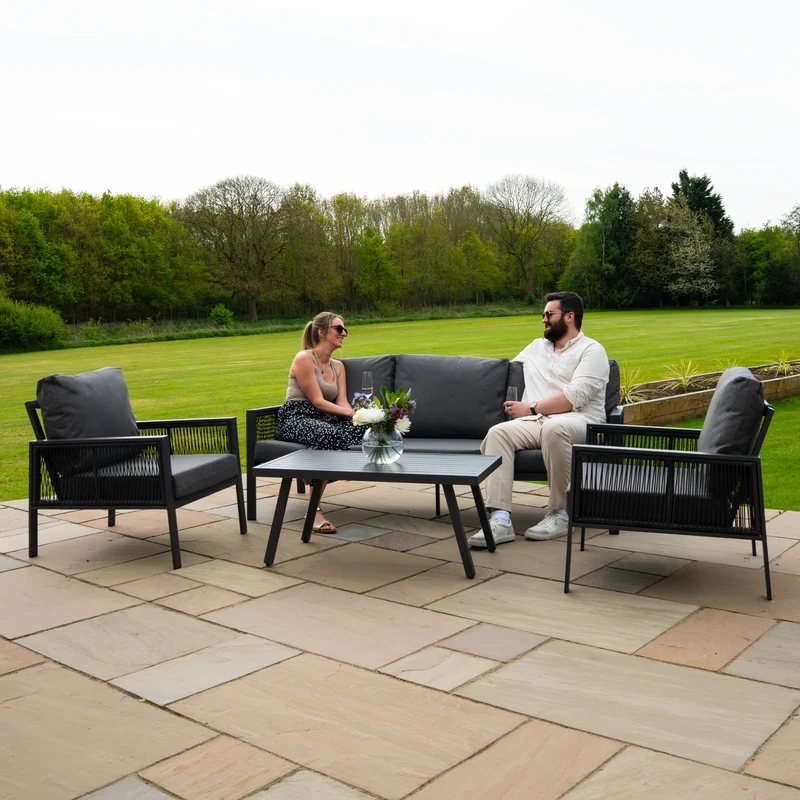Set da Giardino in Alluminio 4 Pezzi con Cassapanca in Rattan Nero – Grigio Antracite