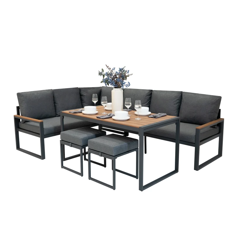 Set Divano Angolare in Alluminio - Effetto Legno