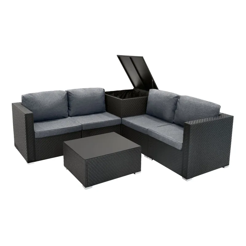 Set Mobili da Giardino 6 Pezzi in Rattan Nero