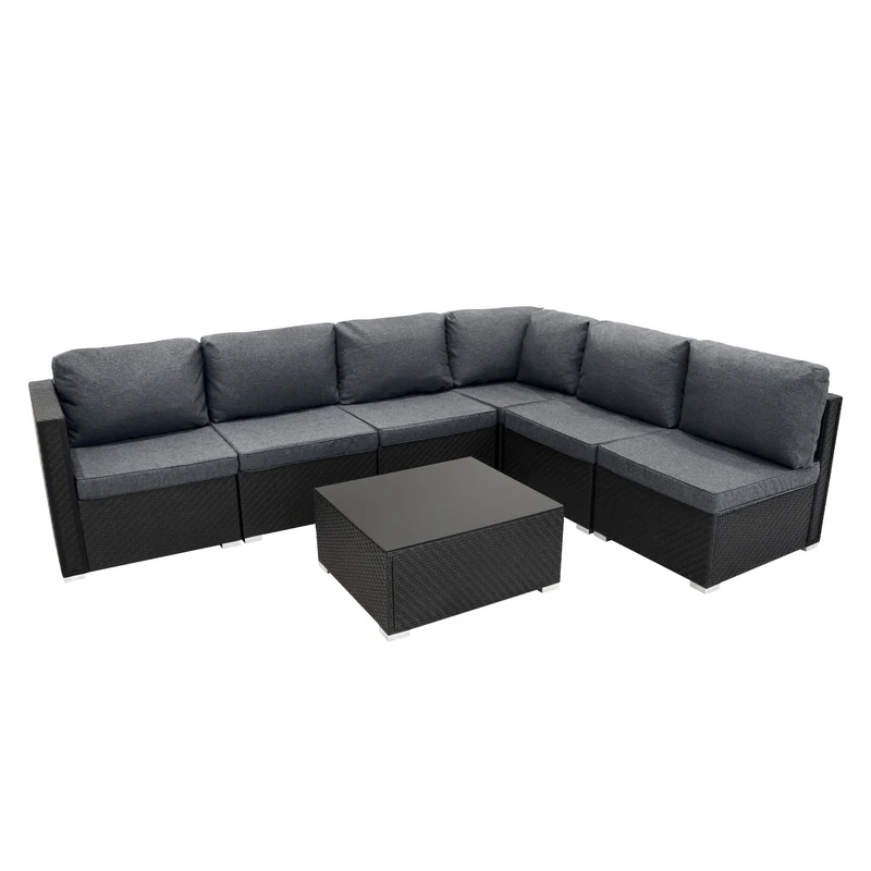 Set Mobili da Giardino 7 Pezzi in Rattan Nero