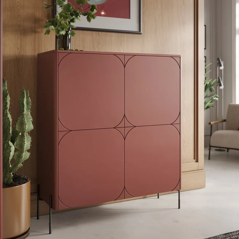 Credenza 2 ante con piede in metallo bordeaux Sonatia 124x140 cm