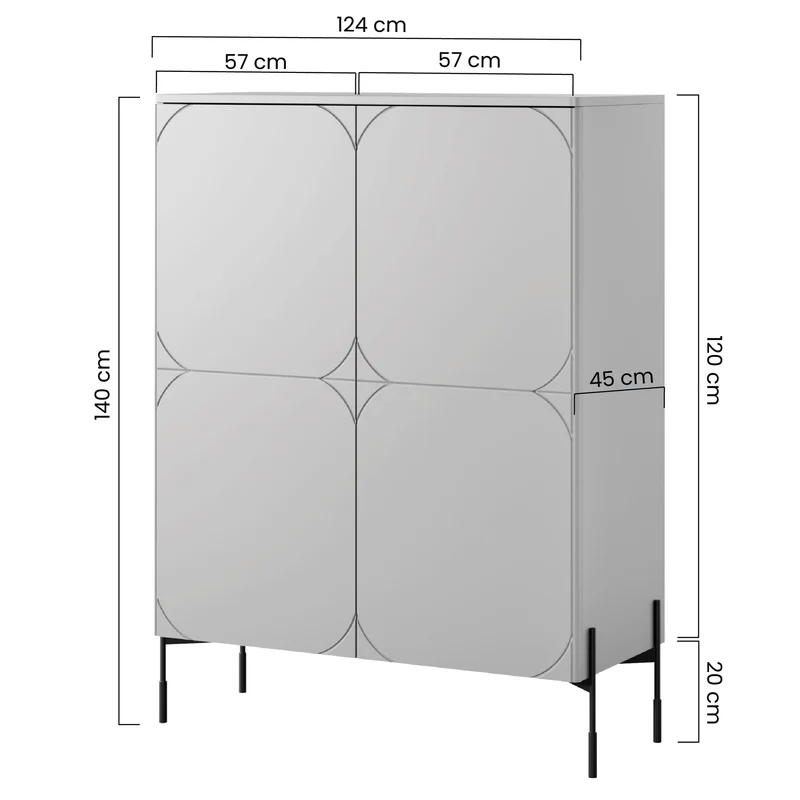 Credenza 2 ante con piede in metallo bordeaux Sonatia 124x140 cm