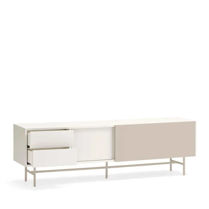Mobile TV 2 ante e 2 cassetti laccato con piede in ferro Nube di Teulat 180x56 cm