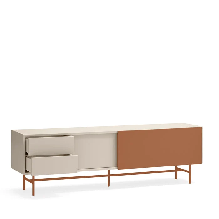 Mobile TV 2 ante e 2 cassetti laccato con piede in ferro Nube di Teulat 180x56 cm