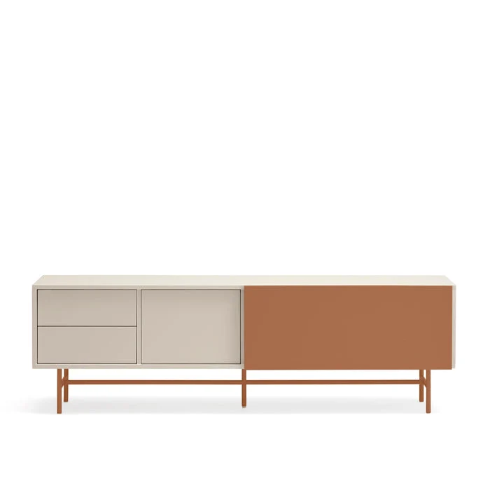 Mobile TV 2 ante e 2 cassetti laccato con piede in ferro Nube di Teulat 180x56 cm
