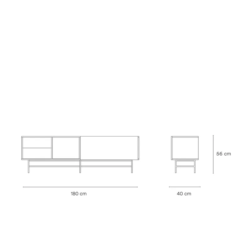 Mobile TV 2 ante e 2 cassetti laccato con piede in ferro Nube di Teulat 180x56 cm
