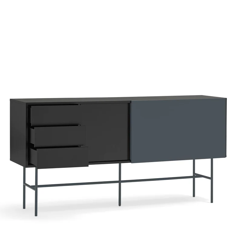 Madia 3 cassetti anta scorrevole laccata con piede in ferro Nube di Teulat 180x45cm