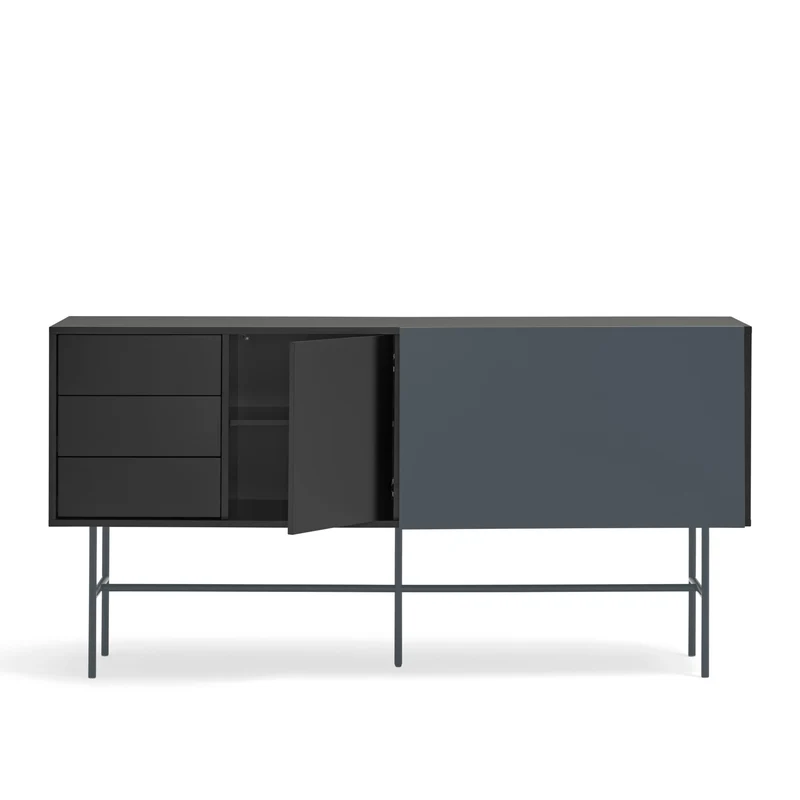 Madia 3 cassetti anta scorrevole laccata con piede in ferro Nube di Teulat 180x45cm