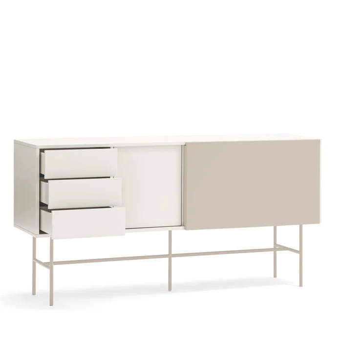 Madia 3 cassetti anta scorrevole laccata con piede in ferro Nube di Teulat 180x45cm