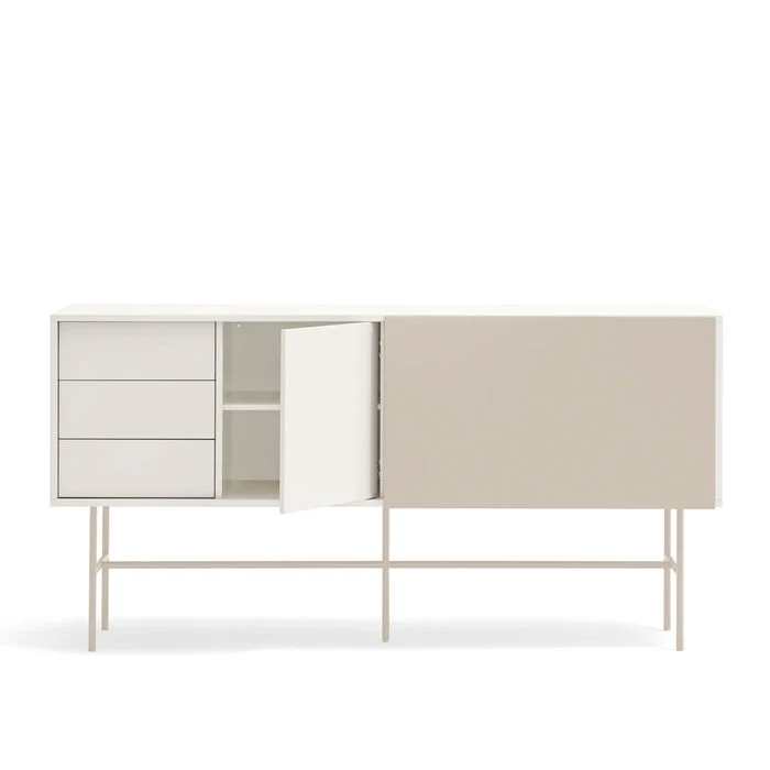 Madia 3 cassetti anta scorrevole laccata con piede in ferro Nube di Teulat 180x45cm