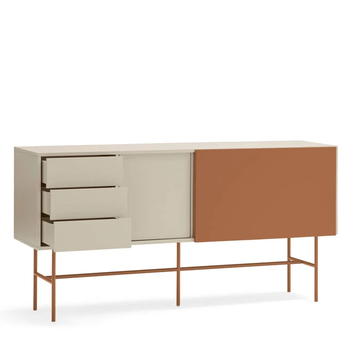 Madia 3 cassetti anta scorrevole laccata con piede in ferro Nube di Teulat 180x45cm