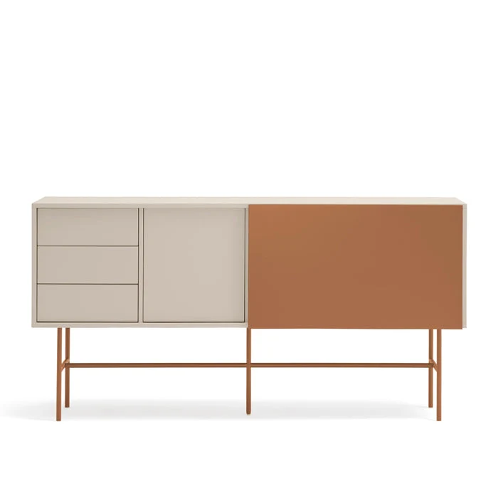 Madia 3 cassetti anta scorrevole laccata con piede in ferro Nube di Teulat 180x45cm