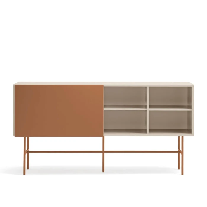 Madia 3 cassetti anta scorrevole laccata con piede in ferro Nube di Teulat 180x45cm