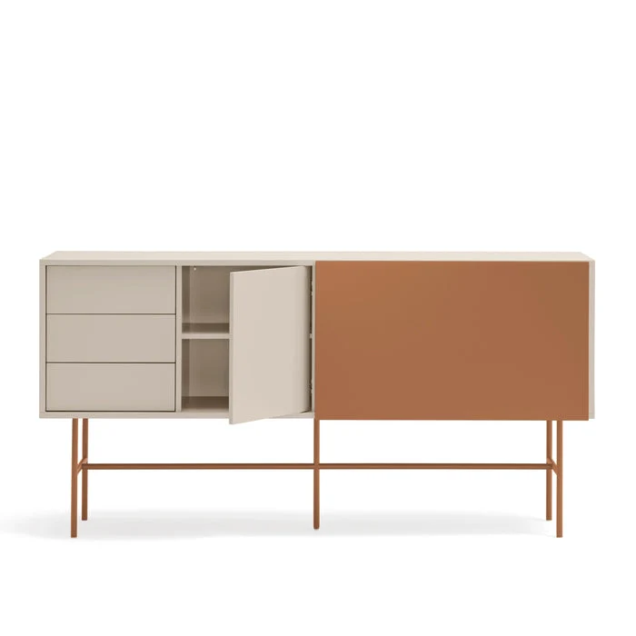 Madia 3 cassetti anta scorrevole laccata con piede in ferro Nube di Teulat 180x45cm