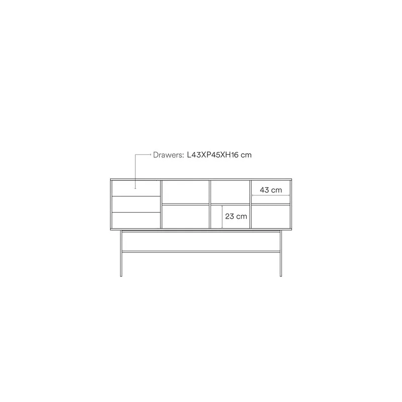 Madia 3 cassetti anta scorrevole laccata con piede in ferro Nube di Teulat 180x45cm