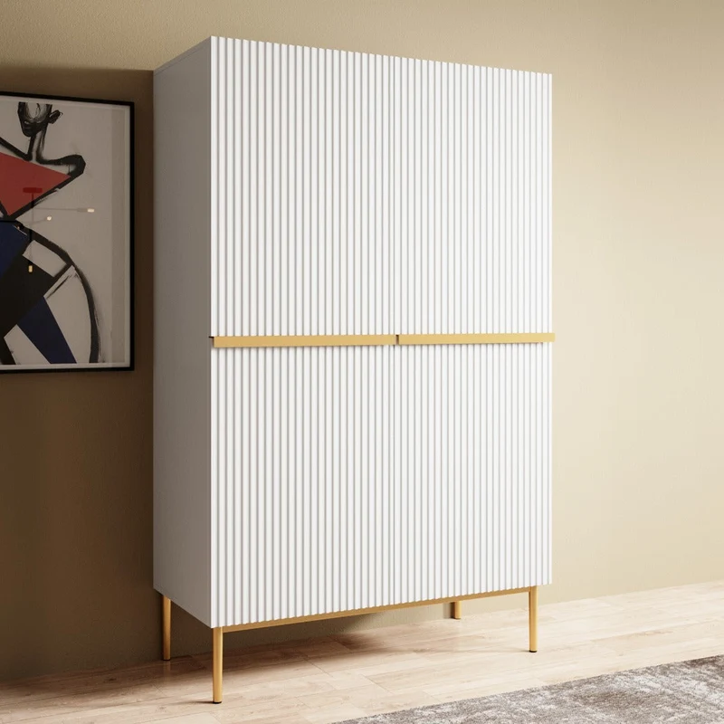 Credenza bianca 2 ante con piede in metallo oro Nicole 100x160 cm