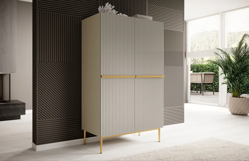 Credenza cashmere 2 ante con piede in metallo oro Nicole 100 x 160 cm
