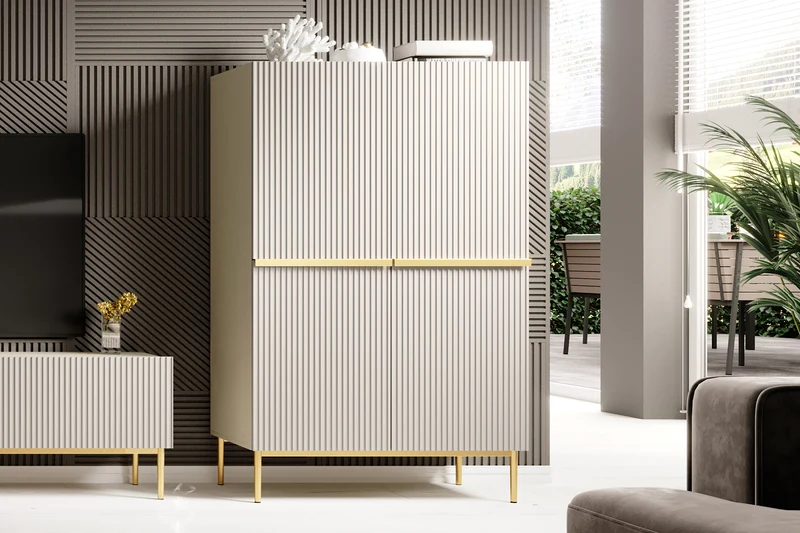 Credenza cashmere 2 ante con piede in metallo oro Nicole 100 x 160 cm