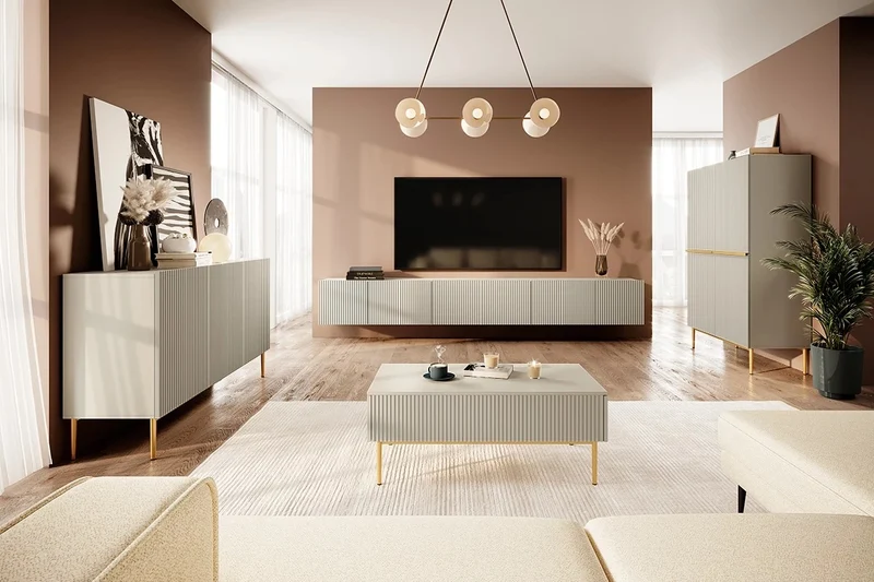 Credenza cashmere 2 ante con piede in metallo oro Nicole 100 x 160 cm