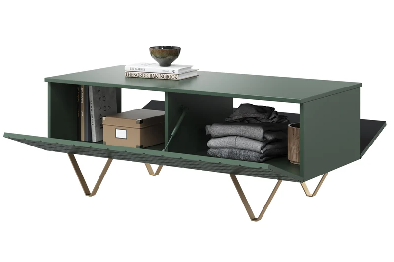 Tavolino 2 ante a ribalta con piede in metallo oro Scalia 120x55 cm