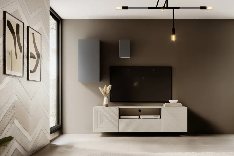 Mobile TV sospeso 2 ante 1 cassetto in legno laminato Asha 167 x 40 cm