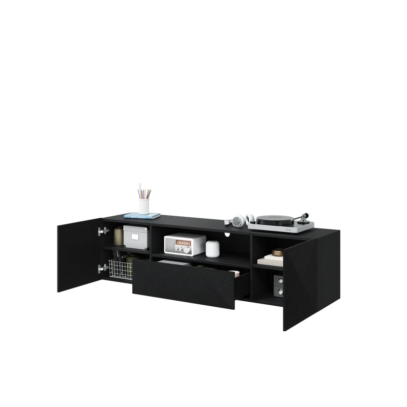 Mobile TV sospeso 2 ante 1 cassetto in legno laminato Asha 167 x 40 cm