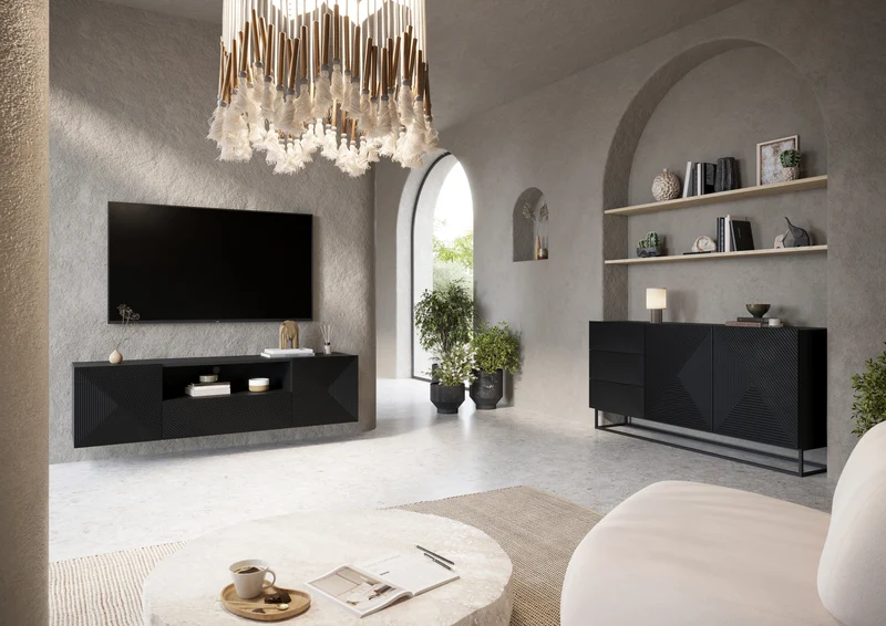 Mobile TV sospeso 2 ante 1 cassetto in legno laminato Asha 167 x 40 cm