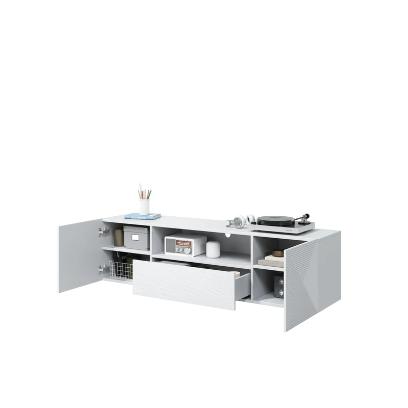 Mobile TV sospeso 2 ante 1 cassetto in legno laminato Asha 167 x 40 cm