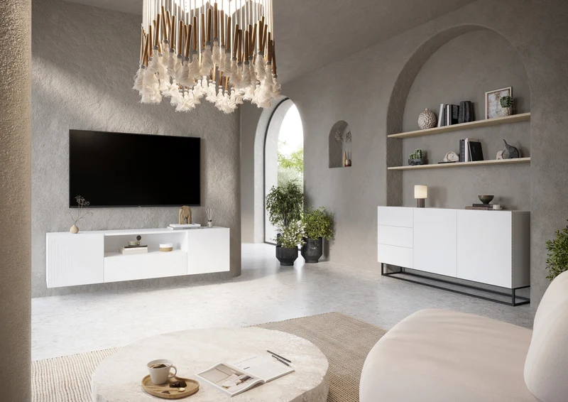 Mobile TV sospeso 2 ante 1 cassetto in legno laminato Asha 167 x 40 cm
