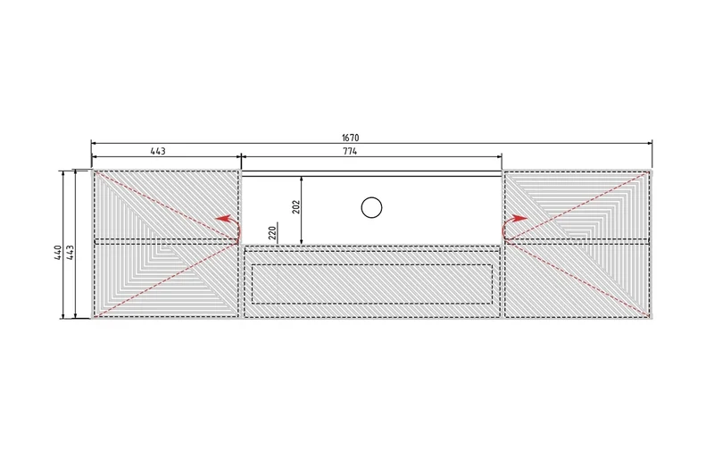 Mobile TV sospeso 2 ante 1 cassetto in legno laminato Asha 167 x 40 cm