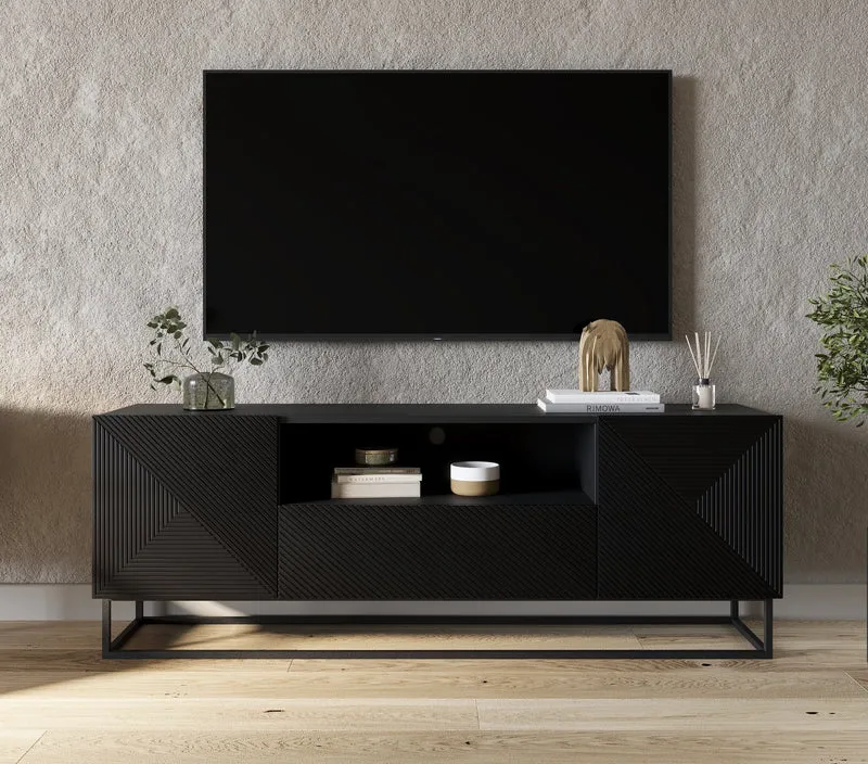 Mobile TV 2 ante 1 cassetto in legno laminato con piede in metallo Asha 167x40 cm