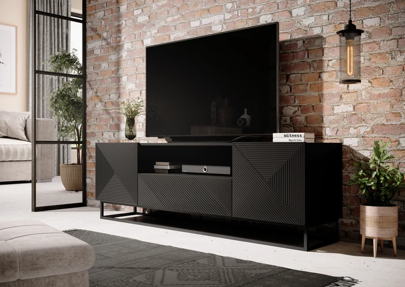 Mobile TV 2 ante 1 cassetto in legno laminato con piede in metallo Asha 167x40 cm
