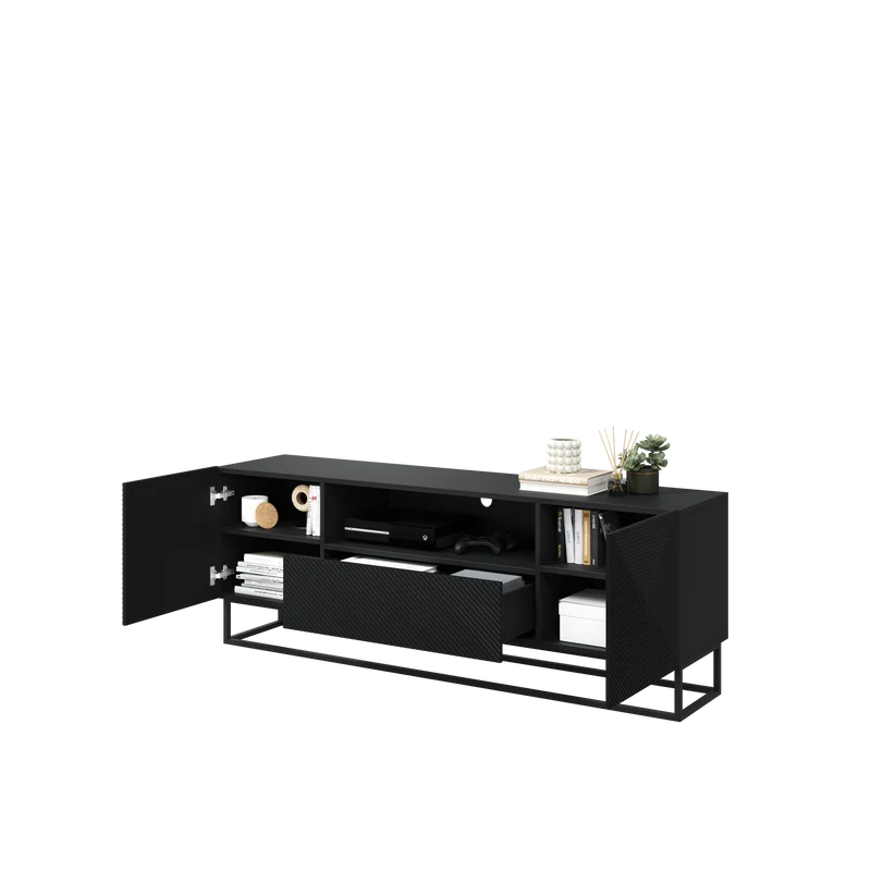 Mobile TV 2 ante 1 cassetto in legno laminato con piede in metallo Asha 167x40 cm