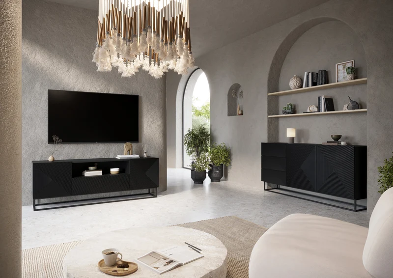 Mobile TV 2 ante 1 cassetto in legno laminato con piede in metallo Asha 167x40 cm