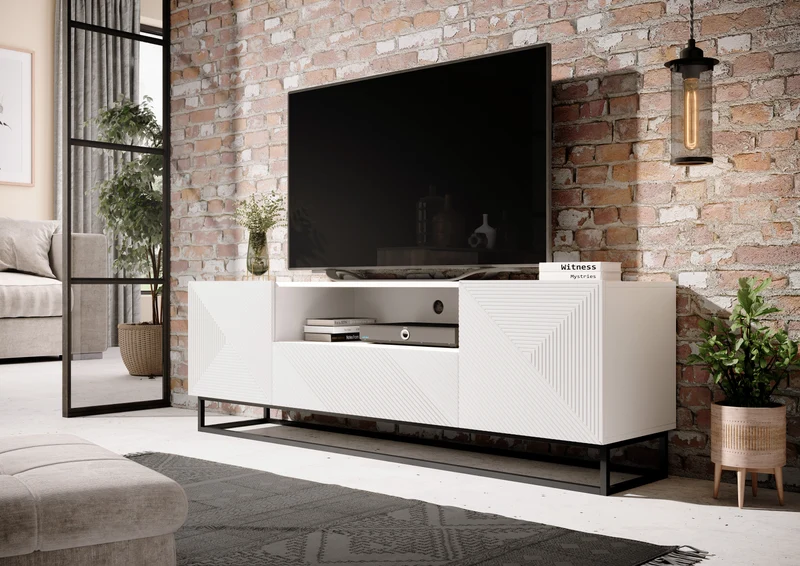 Mobile TV 2 ante 1 cassetto in legno laminato con piede in metallo Asha 167x40 cm